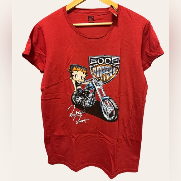 Betty Boop Graphic Tee Motorcycle Large Red NEW - Picture 1 of 3